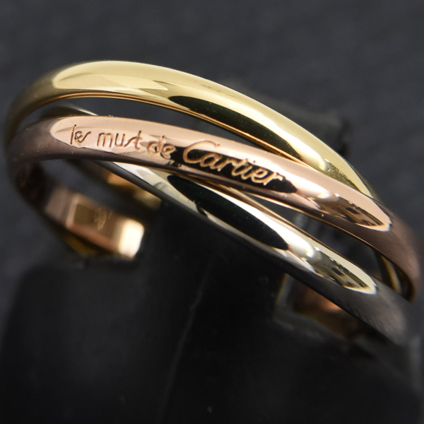 カルティエ 指輪 レディース トリニティ 3連 リング 1.9mm幅 51号 ゴールド Cartier 750YG×WG×PG 中古
