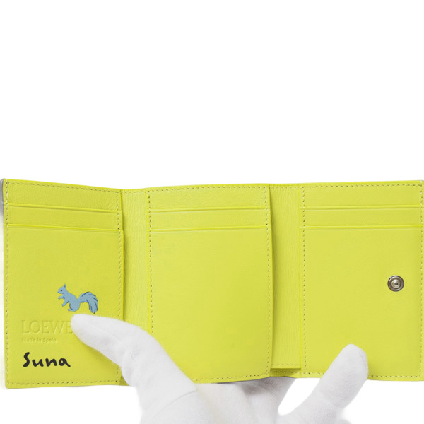 ロエベ 財布 レディース トライフォールド ウォレット クマ Suna Fujitaコラボ レザー グレー LOEWE 中古