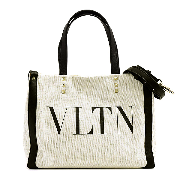 ヴァレンティノ バッグ レディース ガラヴァーニ VLTN ミニ トートバッグ オフホワイト キャンバス VALENTINO VW2B0H19FWB 中古