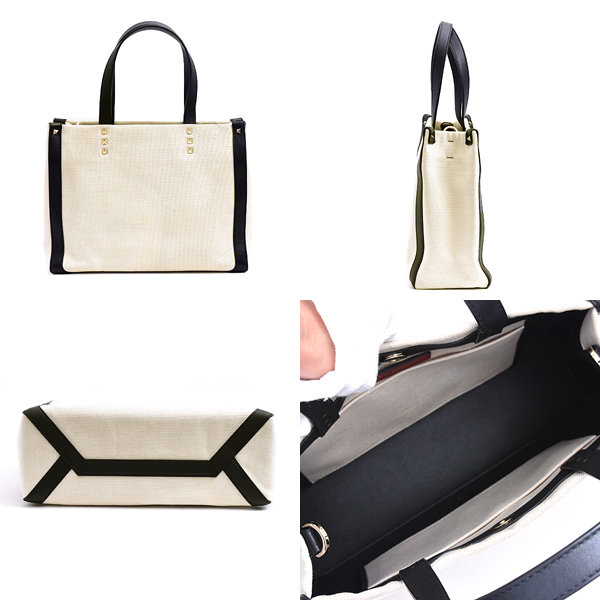 ヴァレンティノ バッグ レディース ガラヴァーニ VLTN ミニ トートバッグ オフホワイト キャンバス VALENTINO VW2B0H19FWB 中古