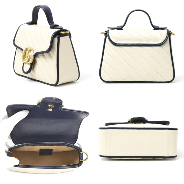 グッチ バッグ レディース GGマーモント ミニトップハンドルバッグ ショルダーバッグ アイボリー カーフ 583571 GUCCI 中古