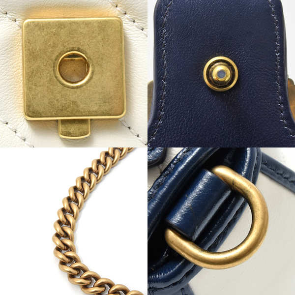 グッチ バッグ レディース GGマーモント ミニトップハンドルバッグ ショルダーバッグ アイボリー カーフ 583571 GUCCI 中古