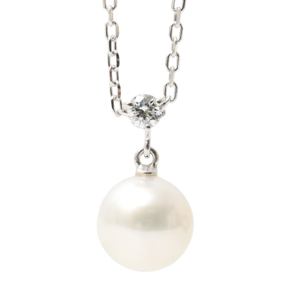 ミキモト ネックレス レディース 一粒パール ダイヤモンド ネックレス パール8.2mm K18 MIKIMOTO 中古