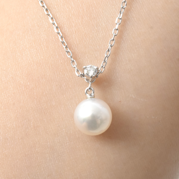 ミキモト ネックレス レディース 一粒パール ダイヤモンド ネックレス パール8.2mm K18 MIKIMOTO 中古