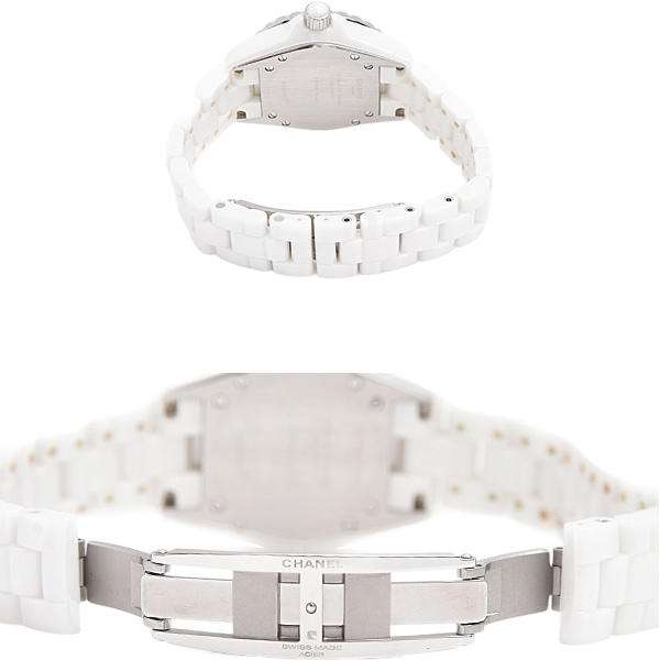 シャネル 時計 レディース J12 デイト 33mm 2重ダイヤベゼル 電池式 ホワイト文字盤 CE CHANEL H0967 中古