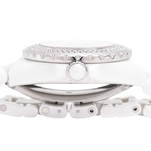 シャネル 時計 レディース J12 デイト 33mm 2重ダイヤベゼル 電池式 ホワイト文字盤 CE CHANEL H0967 中古
