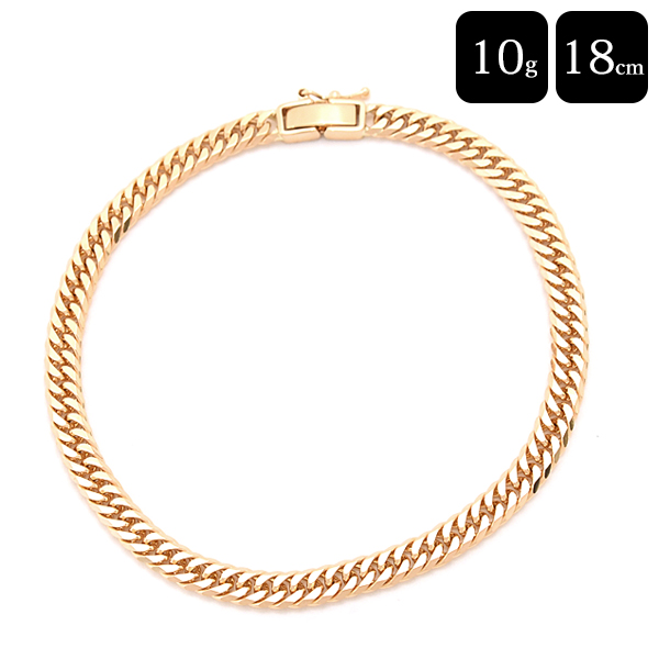 喜平 ブレスレット K18 6面カット ダブル 10g 18cm 造幣局検定刻印入 メンズ レディース チェーン イエローゴールド YG 中古