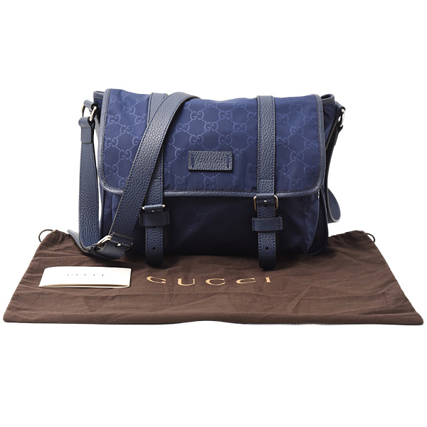 グッチ バッグ レディース メッセンジャー ショルダーバッグ GGナイロン ネイビー GUCCI 510335 中古