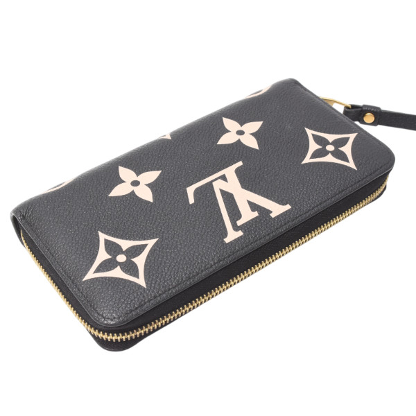 ルイヴィトン 財布 レディース ジッピーウォレット 長財布 バイカラーモノグラムアンプラント ブラック ベージュ M80481 Louis Vuitton 中古