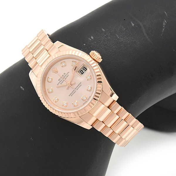 ロレックス 時計 レディース デイトジャスト 10Pダイヤ 自動巻 Y番 ピンク文字盤 ピンクゴールド 750PG ROLEX 179175G 中古