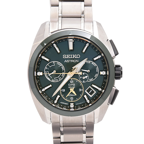 セイコー 腕時計 メンズ アストロン 時の記念日 クロノグラフ ソーラー電波 限定 TI グリーン文字盤 SEIKO SBXC071 5X53-0BA0 中古