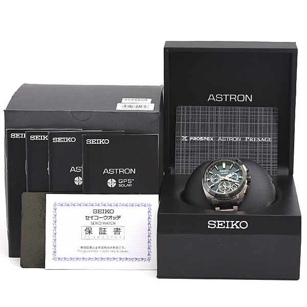 セイコー 腕時計 メンズ アストロン 時の記念日 クロノグラフ ソーラー電波 限定 TI グリーン文字盤 SEIKO SBXC071 5X53-0BA0 中古