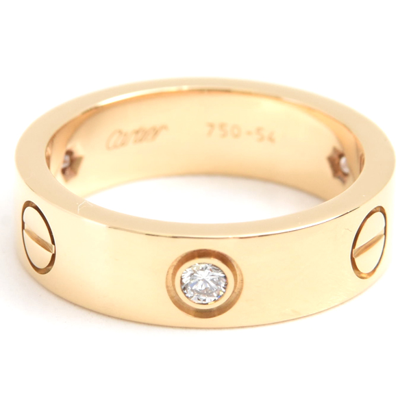 カルティエ 指輪 レディース ラブリング ハーフダイヤ 3Pダイヤ 54号 イエローゴールド Cartier 750YG 中古