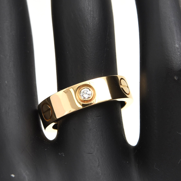 カルティエ 指輪 レディース ラブリング ハーフダイヤ 3Pダイヤ 54号 イエローゴールド Cartier 750YG 中古