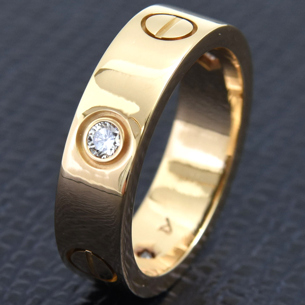 カルティエ 指輪 レディース ラブリング ハーフダイヤ 3Pダイヤ 54号 イエローゴールド Cartier 750YG 中古