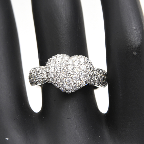 ポンテヴェキオ 指輪 レディース ハートモチーフ ダイヤモンド リング D1.45ct 13号 ホワイトゴールド Ponte Vecchio K18WG 中古