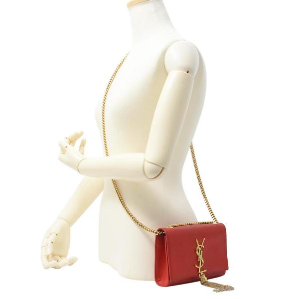 サンローラン バッグ レディース ケイト チェーンショルダーバッグ タッセル レザー レッド SAINT LAURENT 354120 中古