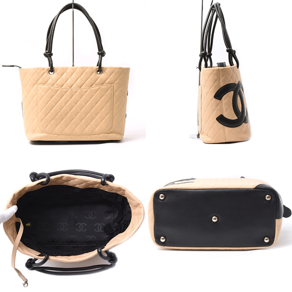 シャネル バッグ レディース カンボンライン トートバッグ ラージ ベージュ系 ブラック CHANEL A25167 中古