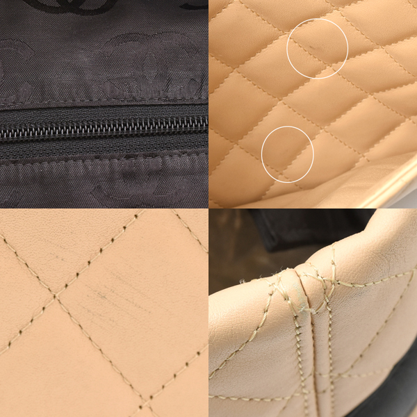 シャネル バッグ レディース カンボンライン トートバッグ ラージ ベージュ系 ブラック CHANEL A25167 中古