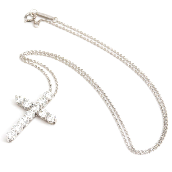 ティファニー ネックレス レディース ラージ クロス ダイヤモンド ネックレス プラチナ TIFFANY PT950 中古