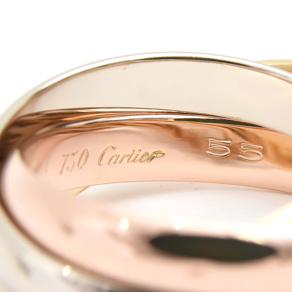 カルティエ 指輪 レディース トリニティ 3連 リング 3.6mm幅 55号 実寸15.5号 ゴールド Cartier 750YG×WG×PG 中古