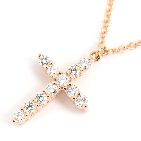 ティファニー ネックレス レディース ミニ クロス ダイヤ ペンダント ネックレス ピンクゴールド 750PG TIFFANY 中古