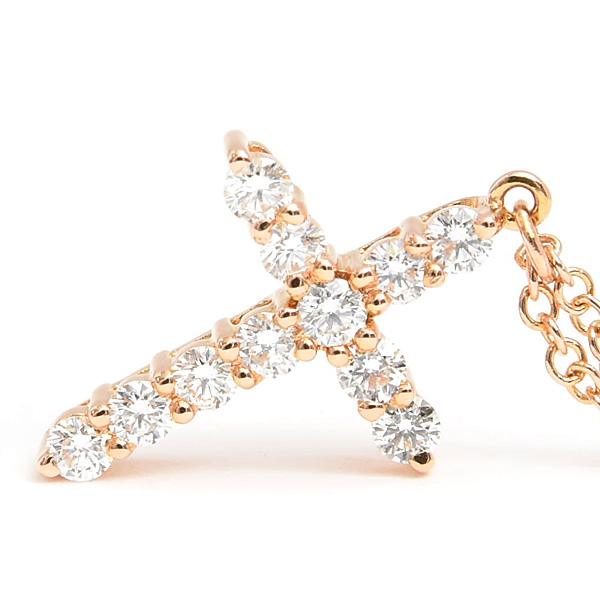 ティファニー ネックレス レディース ミニ クロス ダイヤ ペンダント ネックレス ピンクゴールド 750PG TIFFANY 中古