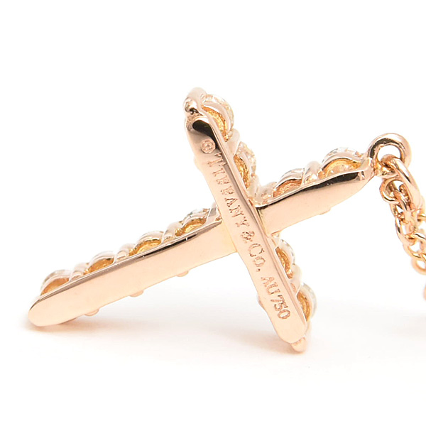 ティファニー ネックレス レディース ミニ クロス ダイヤ ペンダント ネックレス ピンクゴールド 750PG TIFFANY 中古