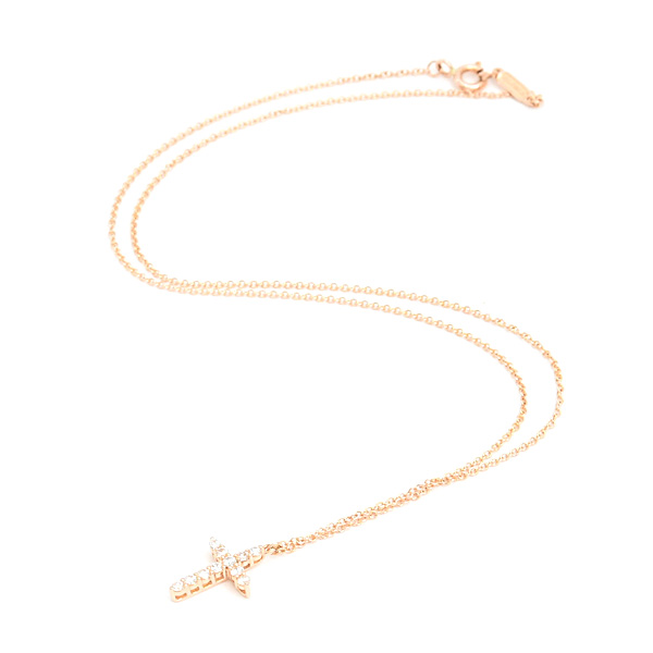 ティファニー ネックレス レディース ミニ クロス ダイヤ ペンダント ネックレス ピンクゴールド 750PG TIFFANY 中古