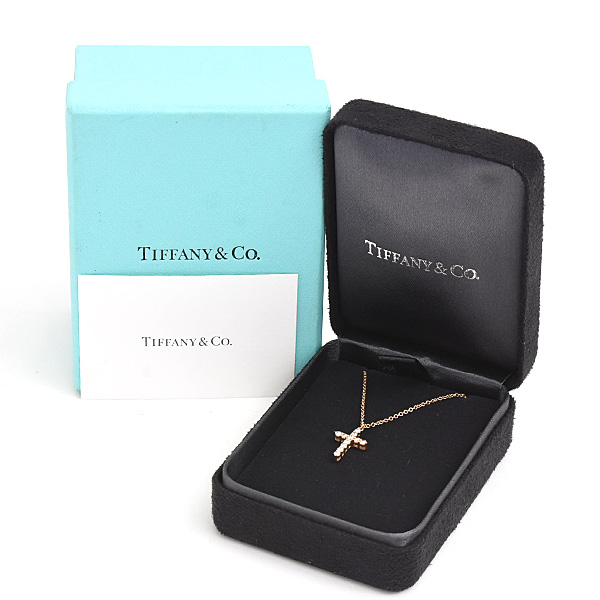ティファニー ネックレス レディース ミニ クロス ダイヤ ペンダント ネックレス ピンクゴールド 750PG TIFFANY 中古