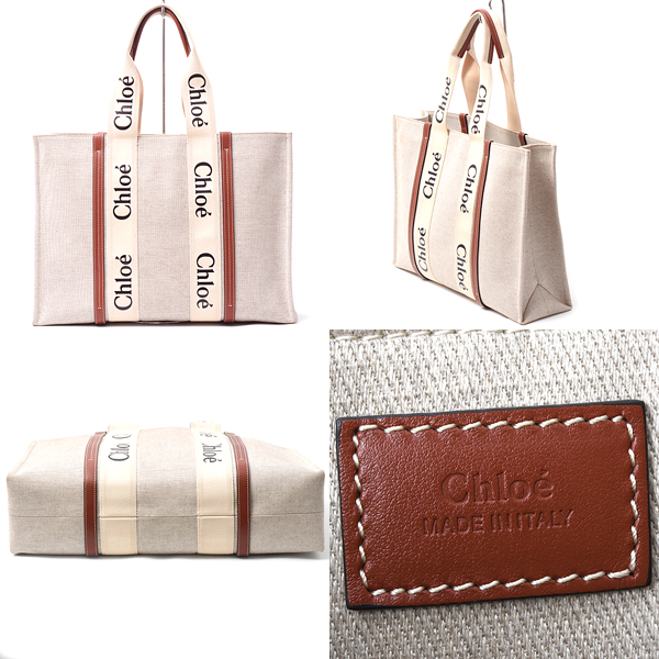 クロエ バッグ レディース ウッディ ラージ トートバッグ キャンバス レザー ブラウン系 CHC22AS382I2690U Chloe 中古