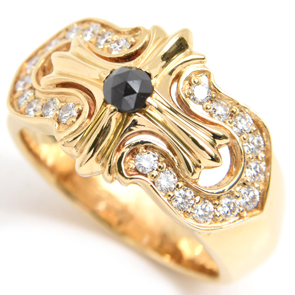 ゆきざき 指輪 メンズ レガリア ブラックダイヤ ダイヤ リング 18号 D0.22ct 0.46ct ゴールド YUKIZAKI K18 中古