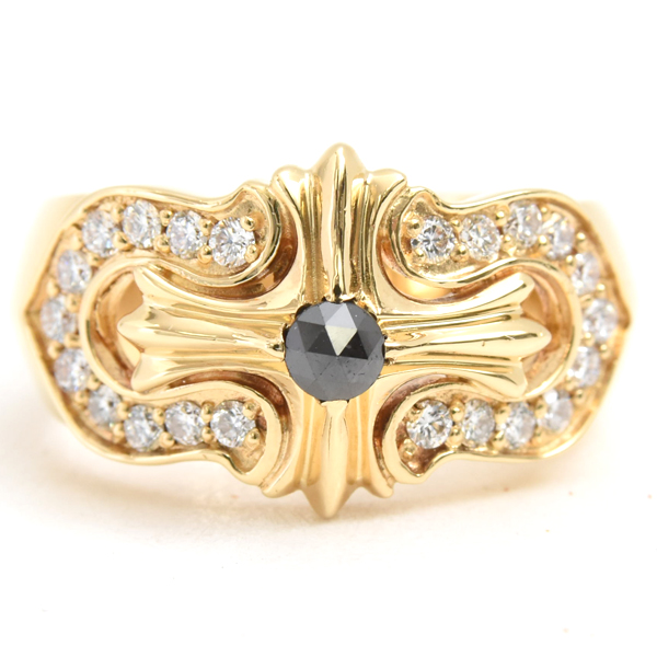 ゆきざき 指輪 メンズ レガリア ブラックダイヤ ダイヤ リング 18号 D0.22ct 0.46ct ゴールド YUKIZAKI K18 中古