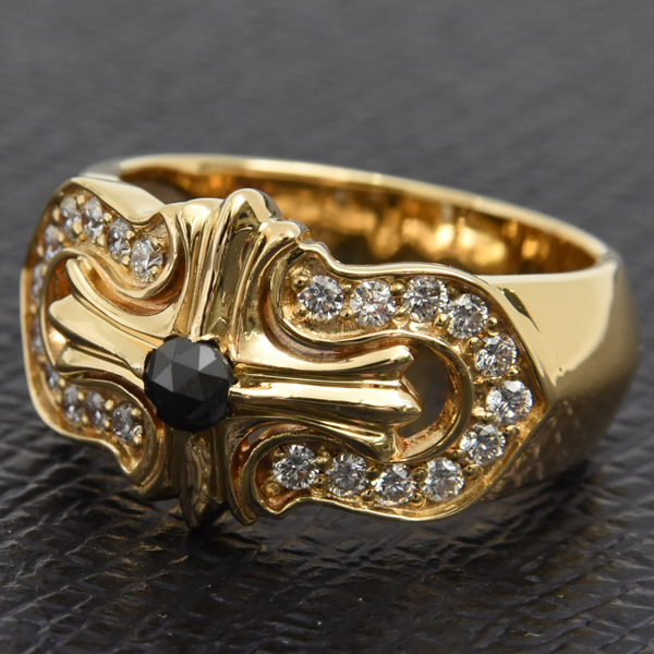 ゆきざき 指輪 メンズ レガリア ブラックダイヤ ダイヤ リング 18号 D0.22ct 0.46ct ゴールド YUKIZAKI K18 中古