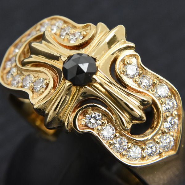 ゆきざき 指輪 メンズ レガリア ブラックダイヤ ダイヤ リング 18号 D0.22ct 0.46ct ゴールド YUKIZAKI K18 中古
