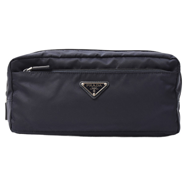 プラダ バッグ レディース メンズ トラベルポーチ クラッチ ナイロン×サフィアーノレザー BLEU PRADA 2N0030 中古
