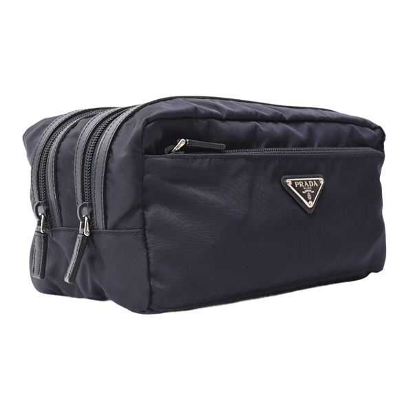 プラダ バッグ レディース メンズ トラベルポーチ クラッチ ナイロン×サフィアーノレザー BLEU PRADA 2N0030 中古