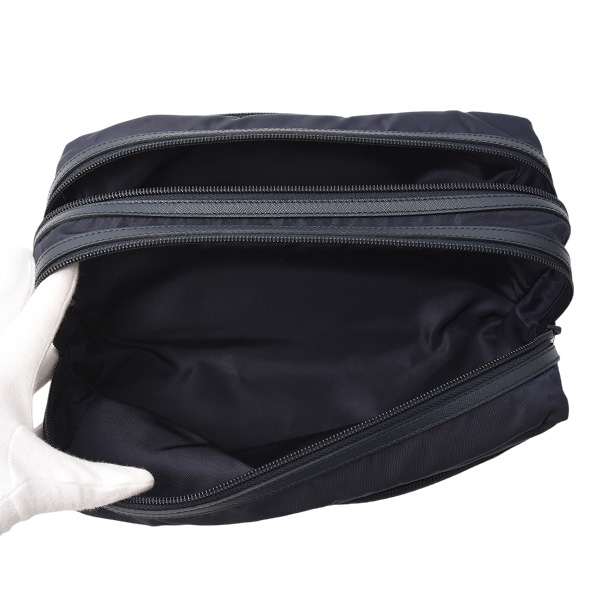 プラダ バッグ レディース メンズ トラベルポーチ クラッチ ナイロン×サフィアーノレザー BLEU PRADA 2N0030 中古