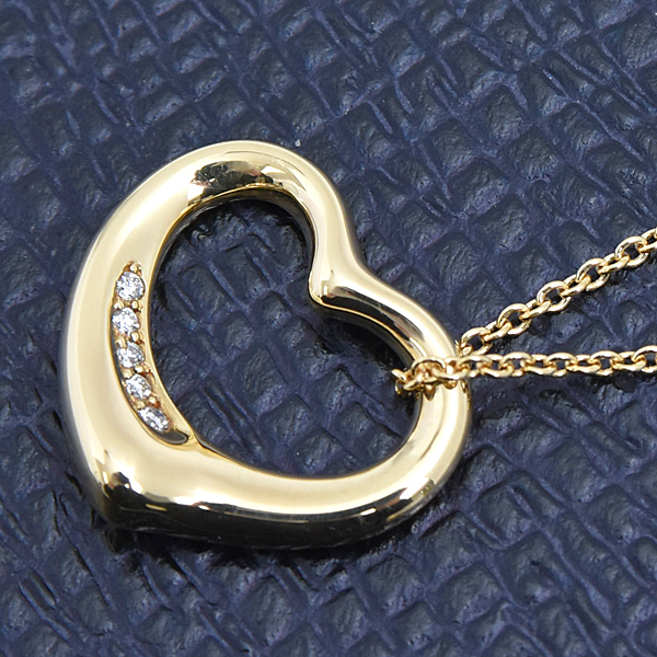 ティファニー ネックレス レディース オープンハート ダイヤ ペンダント エルサペレッティ イエローゴールド 750YG TIFFANY 中古