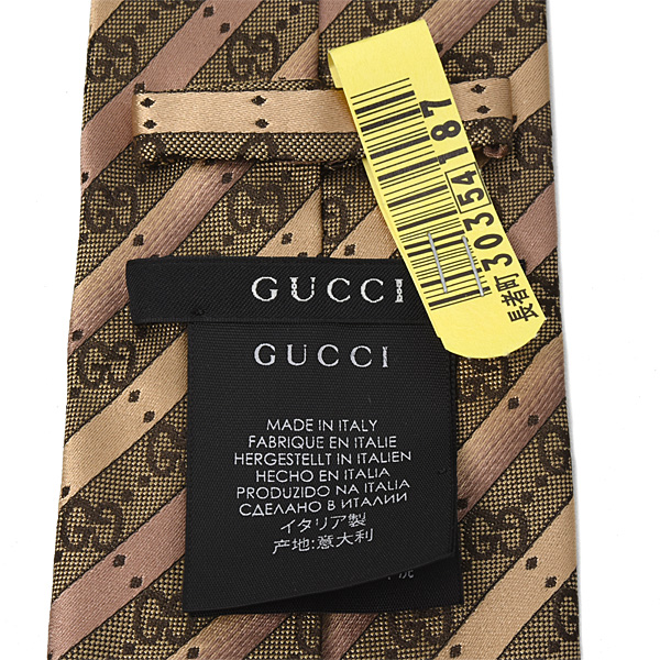 グッチ 服飾小物 メンズ ネクタイ GG シルク ゴールド×シャンパン GUCCI 中古