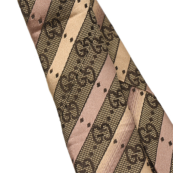 グッチ 服飾小物 メンズ ネクタイ GG シルク ゴールド×シャンパン GUCCI 中古