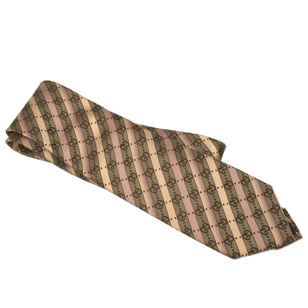 グッチ 服飾小物 メンズ ネクタイ GG シルク ゴールド×シャンパン GUCCI 中古
