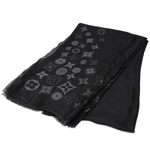ルイヴィトン 服飾小物 ユニセックス ストール モノグラム シルク×レーヨン ブラック グレー Louis Vuitton 中古