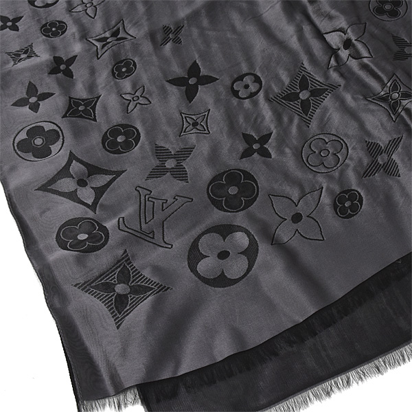 ルイヴィトン 服飾小物 ユニセックス ストール モノグラム シルク×レーヨン ブラック グレー Louis Vuitton 中古