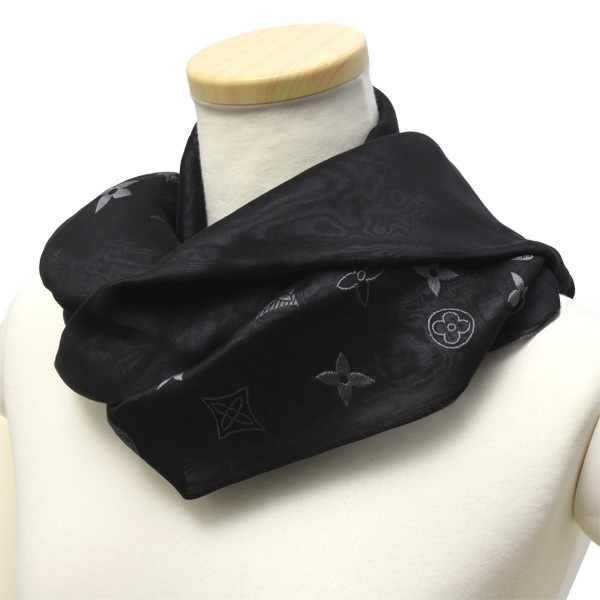 ルイヴィトン 服飾小物 ユニセックス ストール モノグラム シルク×レーヨン ブラック グレー Louis Vuitton 中古