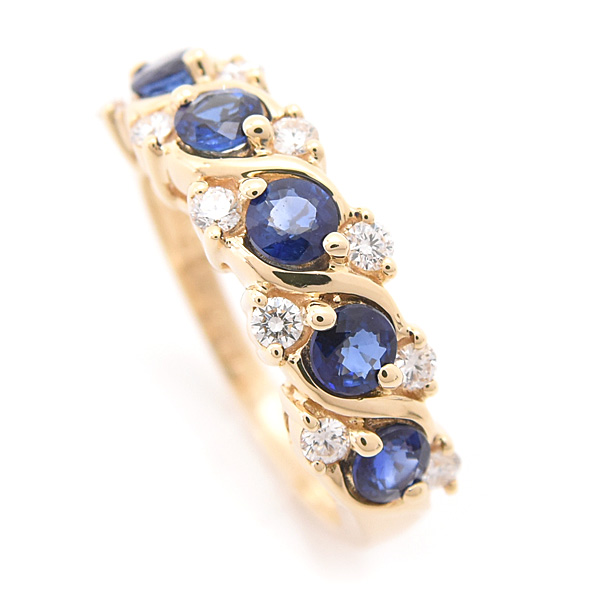 ミキモト 指輪 レディース サファイア ダイヤ デザイン リング 8号 D0.22ct S0.99ct イエローゴールド K18 MIKIMOTO 中古