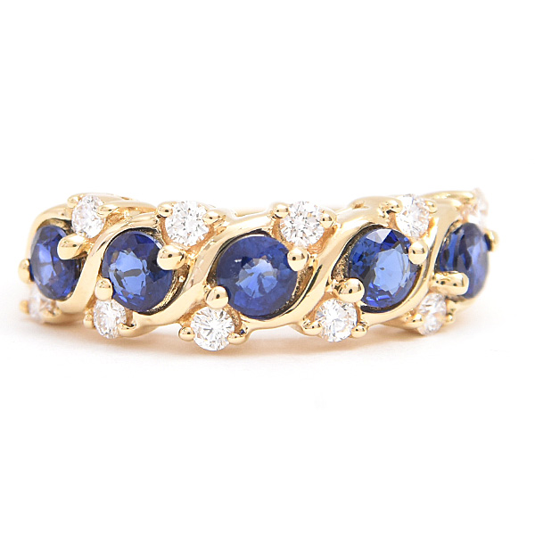 ミキモト 指輪 レディース サファイア ダイヤ デザイン リング 8号 D0.22ct S0.99ct イエローゴールド K18 MIKIMOTO 中古