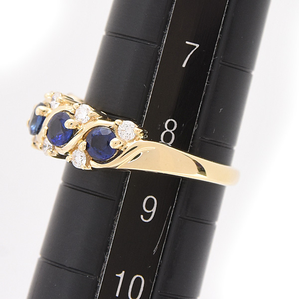 ミキモト 指輪 レディース サファイア ダイヤ デザイン リング 8号 D0.22ct S0.99ct イエローゴールド K18 MIKIMOTO 中古