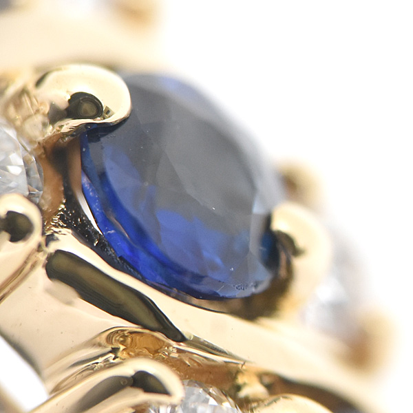 ミキモト 指輪 レディース サファイア ダイヤ デザイン リング 8号 D0.22ct S0.99ct イエローゴールド K18 MIKIMOTO 中古