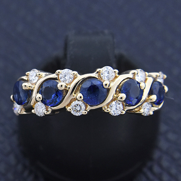 ミキモト 指輪 レディース サファイア ダイヤ デザイン リング 8号 D0.22ct S0.99ct イエローゴールド K18 MIKIMOTO 中古